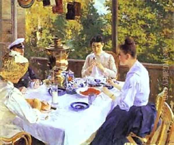 At A Tea Table 1888 Oil Painting - Bernardo Strozzi