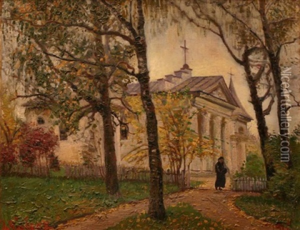 Pejzaz Z Kosciolem Oil Painting - Wladimir (Wlodzimierz) Nalecz