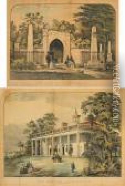 The Home Of Washington, Mt. Vernon, Va.; The Tomb Of Washington, Mount Vernon, Va. Oil Painting - Currier & Ives Publishers