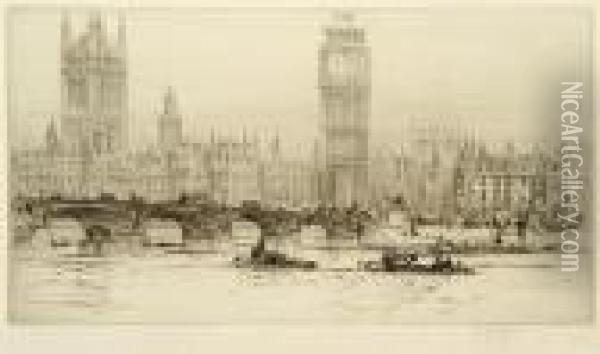 The Thames At Westminster Oil Painting - William Walcot