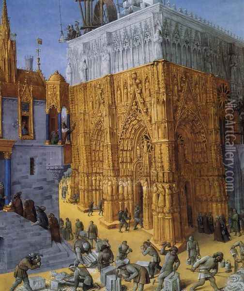 The Building of a Cathedral c. 1465 Oil Painting - Jean Fouquet