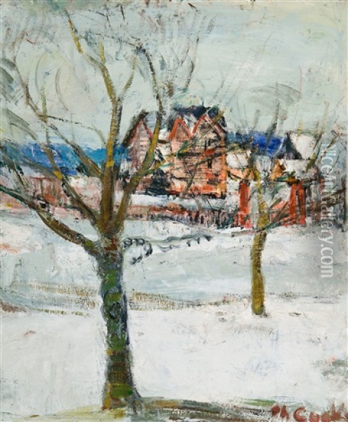 Neige Ensoleillee (maison Sous La Neige) Oil Painting - Philibert Cockx
