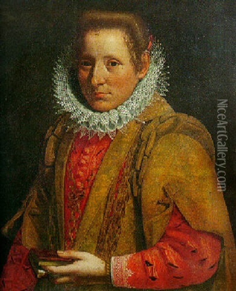 Portrait De Jeune Femme A La Fraise Tenant Un Livre Oil Painting - Giovanni Paolo Cavagna