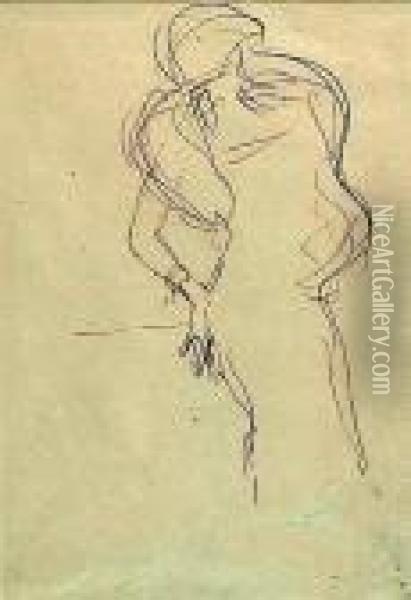 Stellungsstudie Mit Eingebeugtem Arm (recto); Figurate Skizze(verso) (rose Rosthorn) Oil Painting - Gustav Klimt