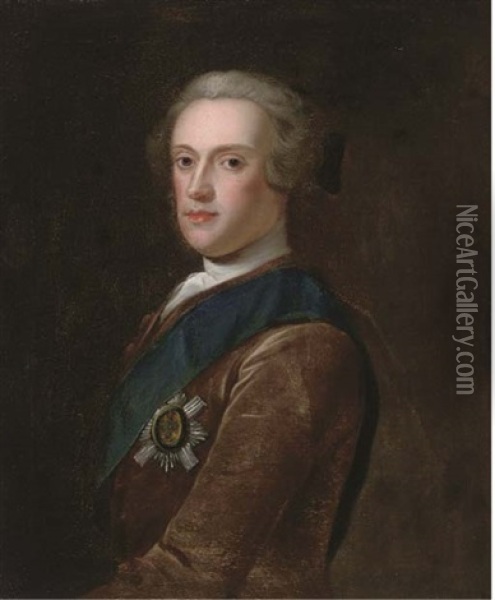 Portrait Of Sir James Hamilton, 6th Duke Of Hamilton (1724-1758), Bust-length, In A Brown Coat, Wearing The Star Of The Garter Oil Painting - Jeremiah Davison