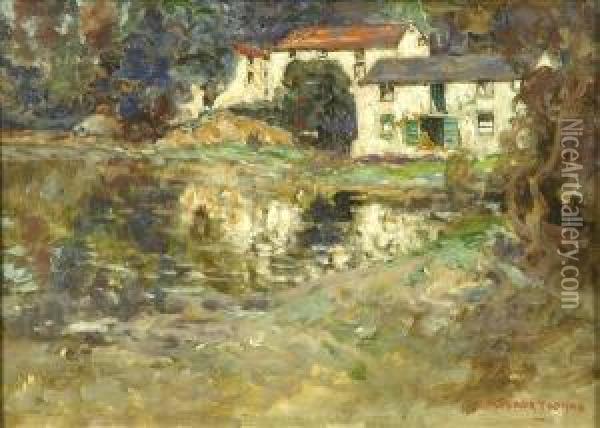 Across The Water To The Village Oil Painting - George Grosvenor Thomas