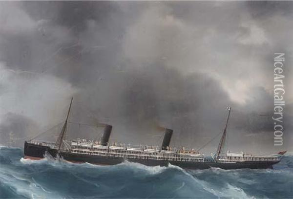 R.m.s. 
Ophir 
 In Heavy Weather Oil Painting - Atributed To A. De Simone
