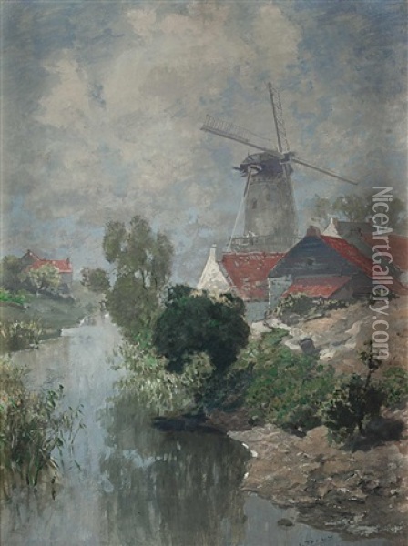 Dorf Mit Muhle An Einem Kleinen Fluss Oil Painting - Ludwig Dill