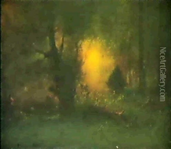 Sunrise In The Woods Oil Painting - George Inness