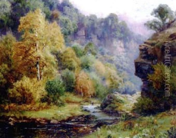 Wooded Ravine With Fishermen Oil Painting - James Henry Crossland