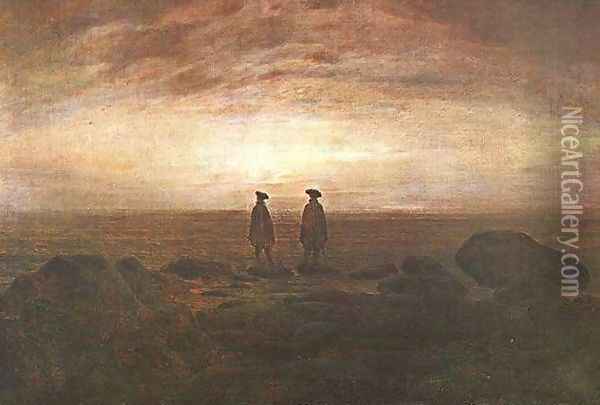 Two Men by the Sea at Moonrise Oil Painting - Caspar David Friedrich