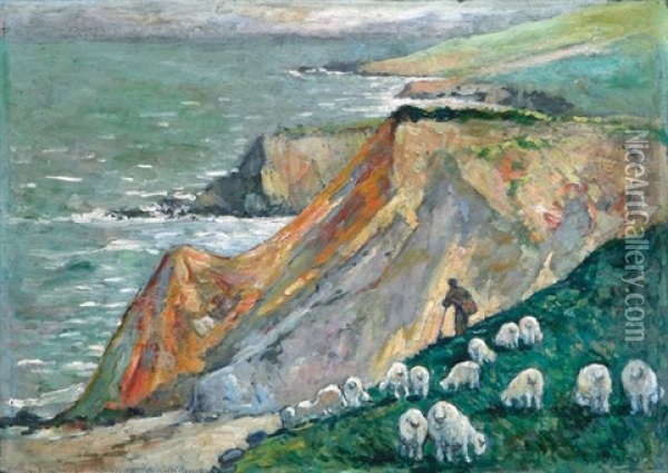 Falaises Et Moutons Oil Painting - Henri Marre