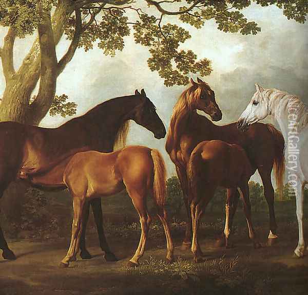 Mares and Foals in a Landscape (detail) 1760-69 Oil Painting - George Stubbs