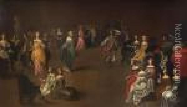 An Interior With Elegant Figures And Musicians At A Dance Oil Painting - Hieronymus Janssens