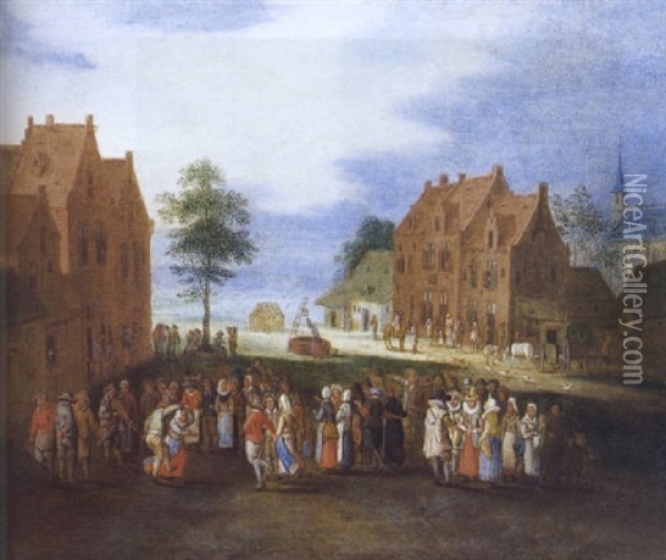 Feiernde Bauern Auf Einem Weiten Platz Oil Painting - Joseph van Bredael