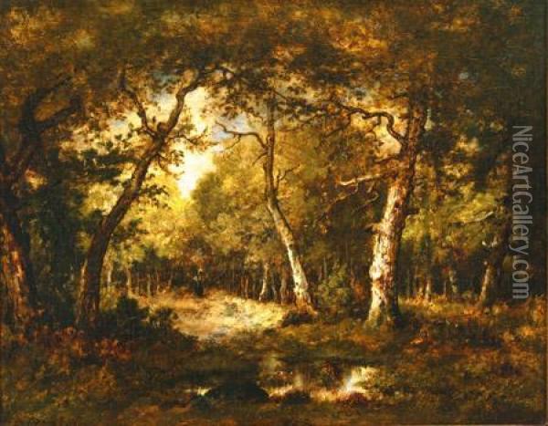 Figure In A Forest Clearing, Fontainbleu Oil Painting - Narcisse-Virgile D Az De La Pena