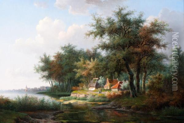 A Walk Along The Farms By The Water Oil Painting - Willem De Klerk