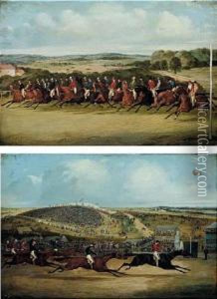The Start And Finish Of The Epsom Derby 1858 Oil Painting - Henry Thomas Alken