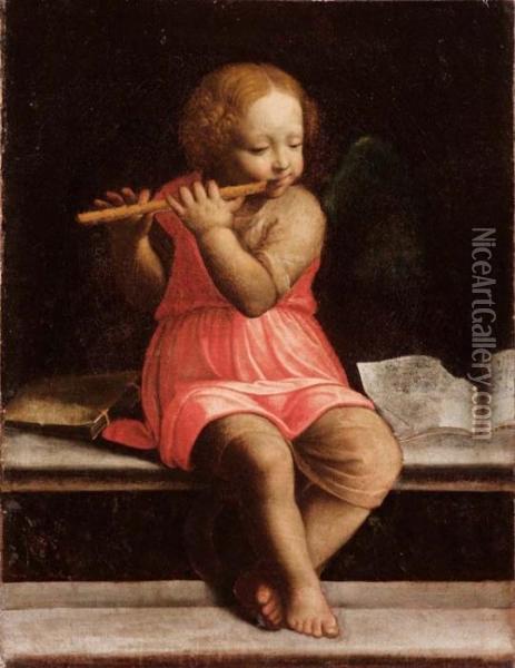 Angelo Che Suona Il Flauto Oil Painting - Bernardino Luini
