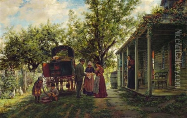 The Itinerant Peddler Displaying His Wares Oil Painting - Edward Lamson Henry