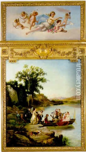 An Allegory Of Spring: The Goddess Pomona Surrounded By Putti; Embarking On A Boat Ride Oil Painting - Diodore Rahoult