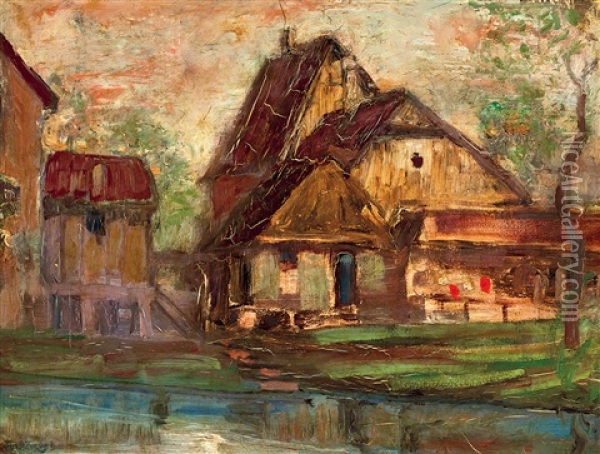Cottages Oil Painting - Lajos Gulacsy