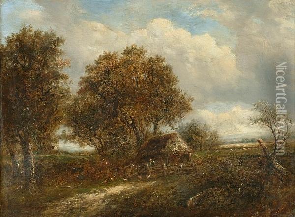 A Rural Scene With Figure And Barn Oil Painting - Joseph Thors