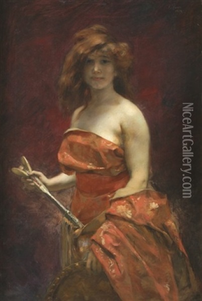 Femme Au Bouclier Et Au Glaive Oil Painting - Victor Emile Prouve