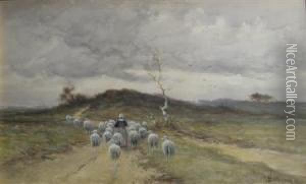 Shepherdess With Sheep Oil Painting - Cornelis I Westerbeek