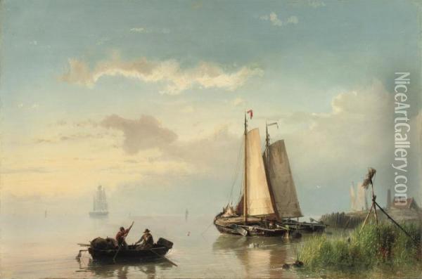 Fishing On A Calm Oil Painting - Johannes Hermann Barend Koekkoek