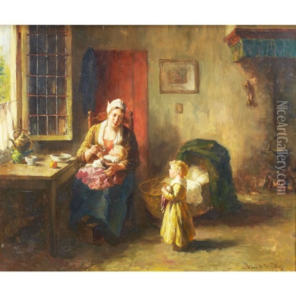 Baby's Mealtime Oil Painting - Bernard de Hoog