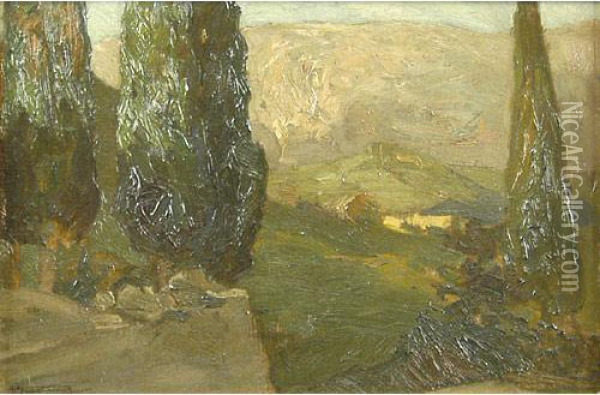 Alberi Tra Le Montagne Oil Painting - Pietro Fragiacomo