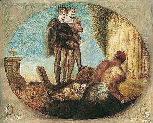 Hamlet, Horatio And The Grave Digger - Shakespeare, Hamlet, Act 5, Scene 1 Oil Painting - Johann Henry Fuseli