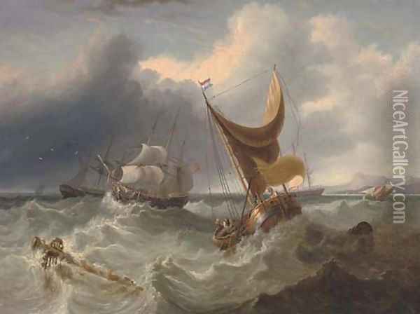 A crowded merchantman in the Channel amidst other shipping Oil Painting - James Duffield Harding