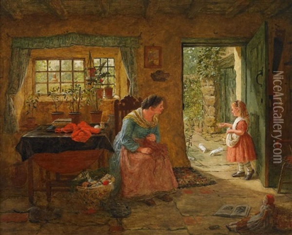 Tauben Futtern Oil Painting - Robert W. Wright