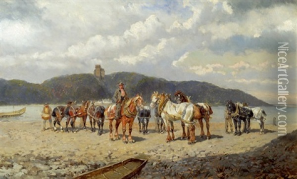 Treidelpferde An Der Donau Oil Painting - Alexander Ritter Von Bensa