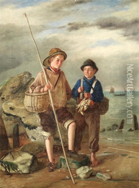 Two Fisher Boys Oil Painting - Charles Hunt