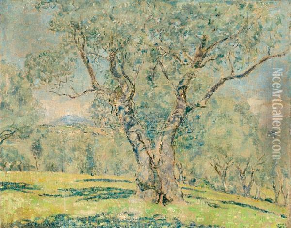Olive Trees, View Of Cagnes Oil Painting - Frederick Carl Frieseke