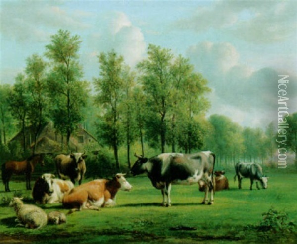 Cattle At Pasture Oil Painting - Jan Van Ravenswaay