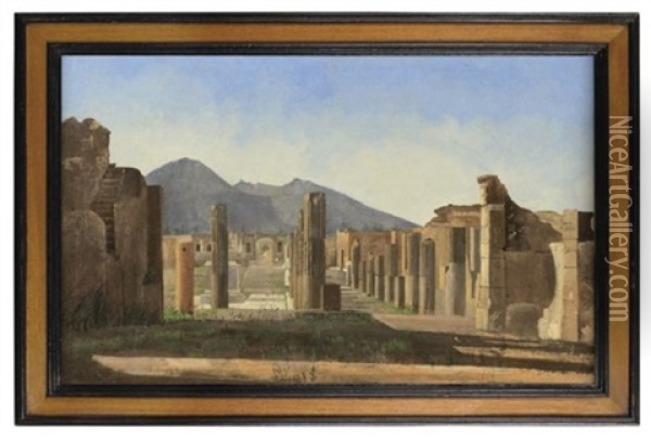 Vue Du Forum De Pompei, Avec Le Vesuve A L'arriere-plan Oil Painting - Christen Kobke