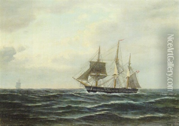 Marine Med Sejlskib Oil Painting - Daniel Hermann Anton Melbye