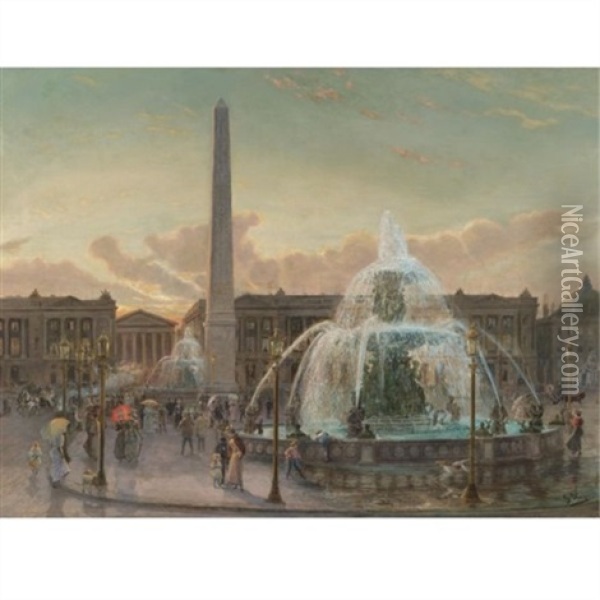 Place De La Concorde, Paris Oil Painting - Gustav Pope