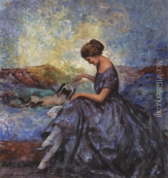 Jeune Femme Jouant Avec Son Chat Oil Painting - William Lambrecht