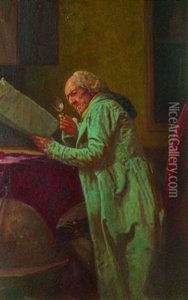 Gelehrter Im Studierzimmer Oil Painting - Wilhelm Loewith