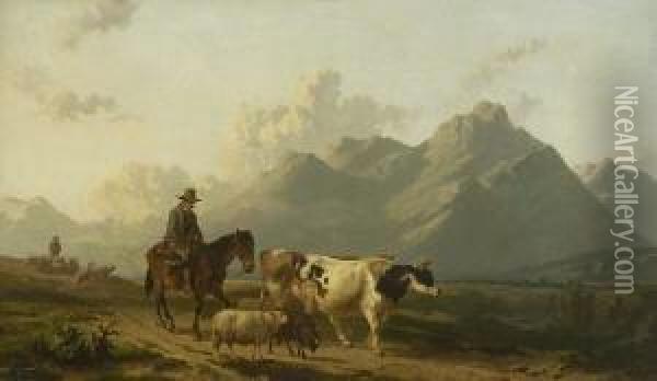Bauer Mit Vieh Auf Dem Weg Zum
 Markt Oil Painting - Alfred Edouard De Bylandt
