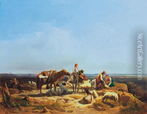 Italian Landscape With Shepherds Oil Painting - Andras Markos