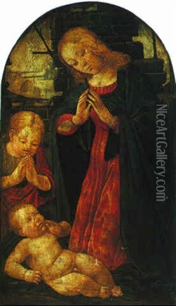 The Madonna And Child With The Infant Saint John The Baptist Oil Painting - Jacopo Del Sellaio