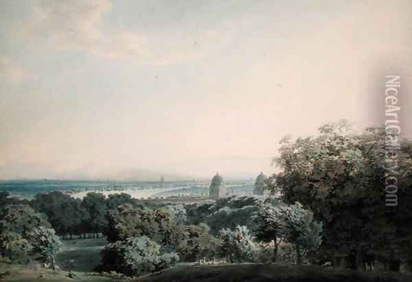 London from Greenwich Hill c.1791 Oil Painting - John Robert Cozens