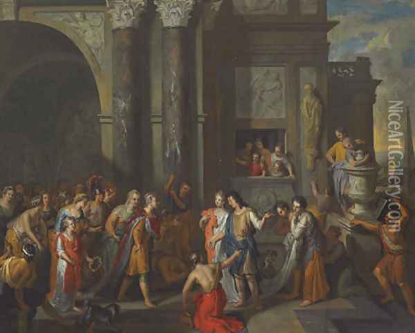 Paris presenting Helen to the Court of King Priam Oil Painting - Gerard Hoet I Zaltbommel
