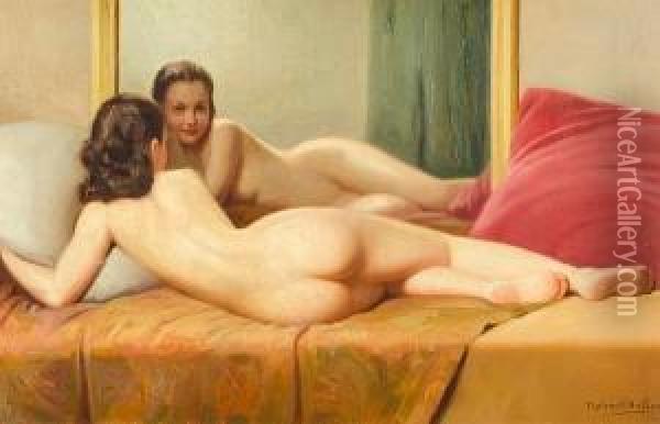 Reclining Female Nude Oil Painting - Robert Duflos